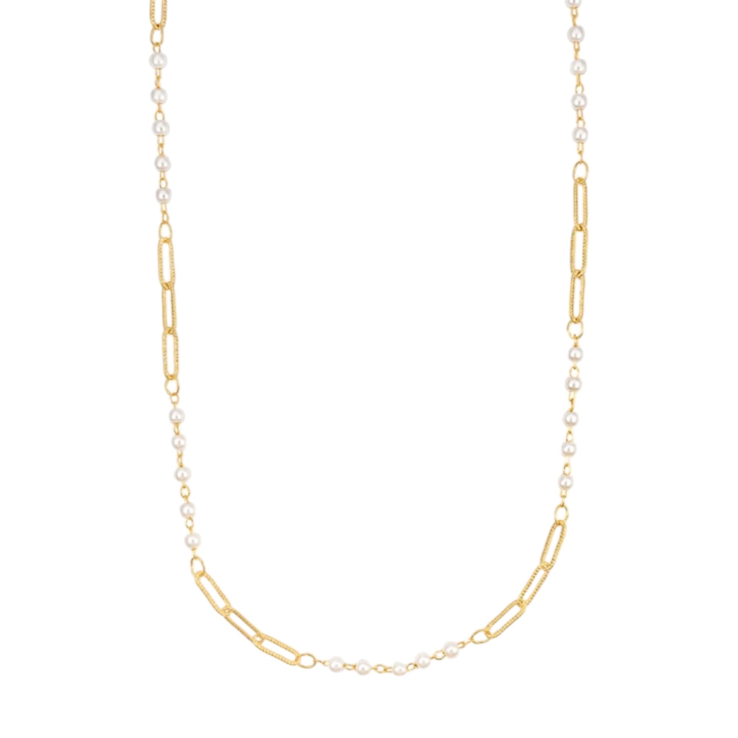 Textured Paperclip and Pearl
Necklace