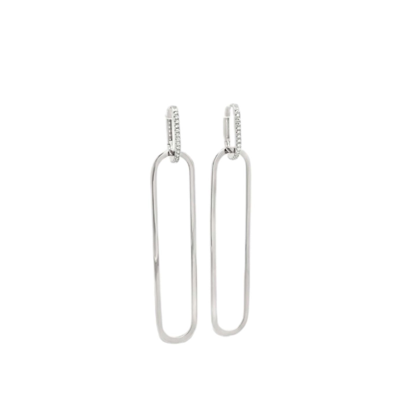 Paperclip Drop CZ Pave Huggie Earrings