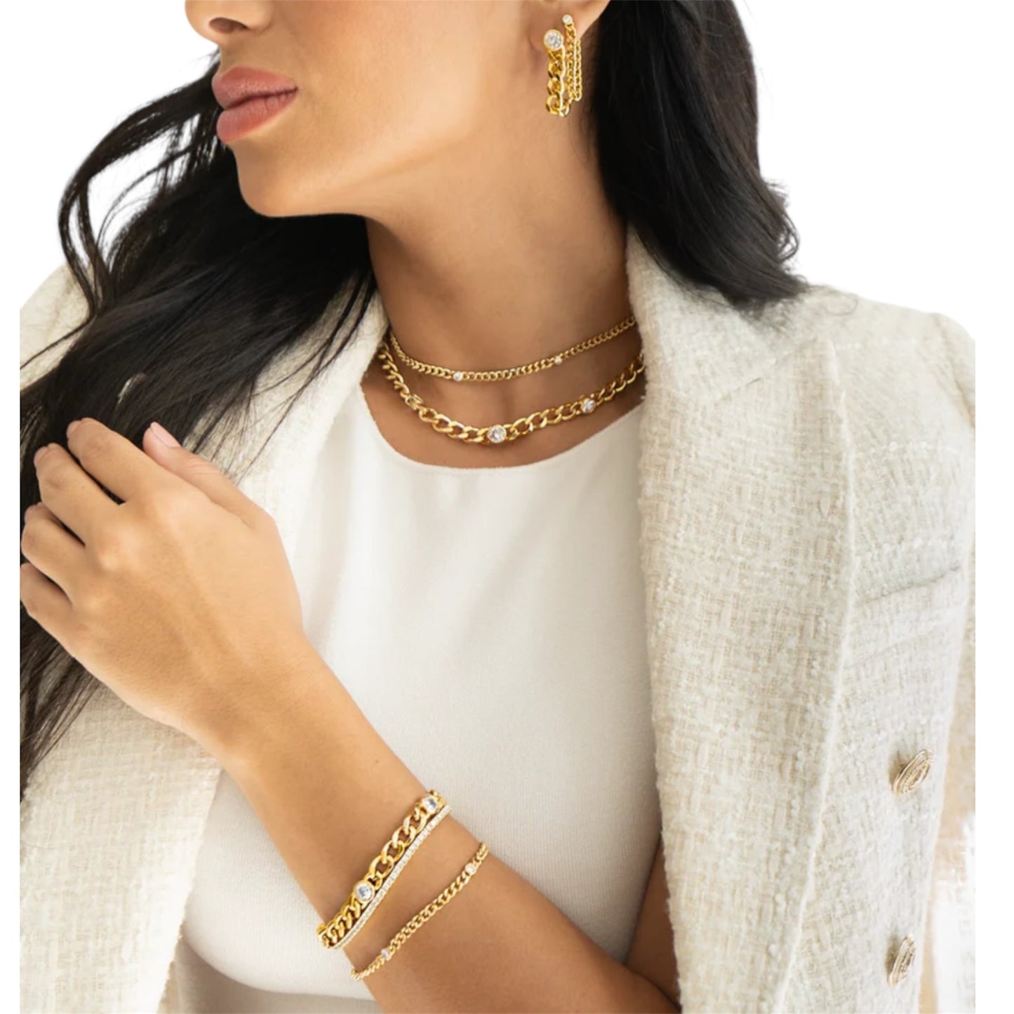Thin Triple CZ Gemstone Cuban Link Necklace