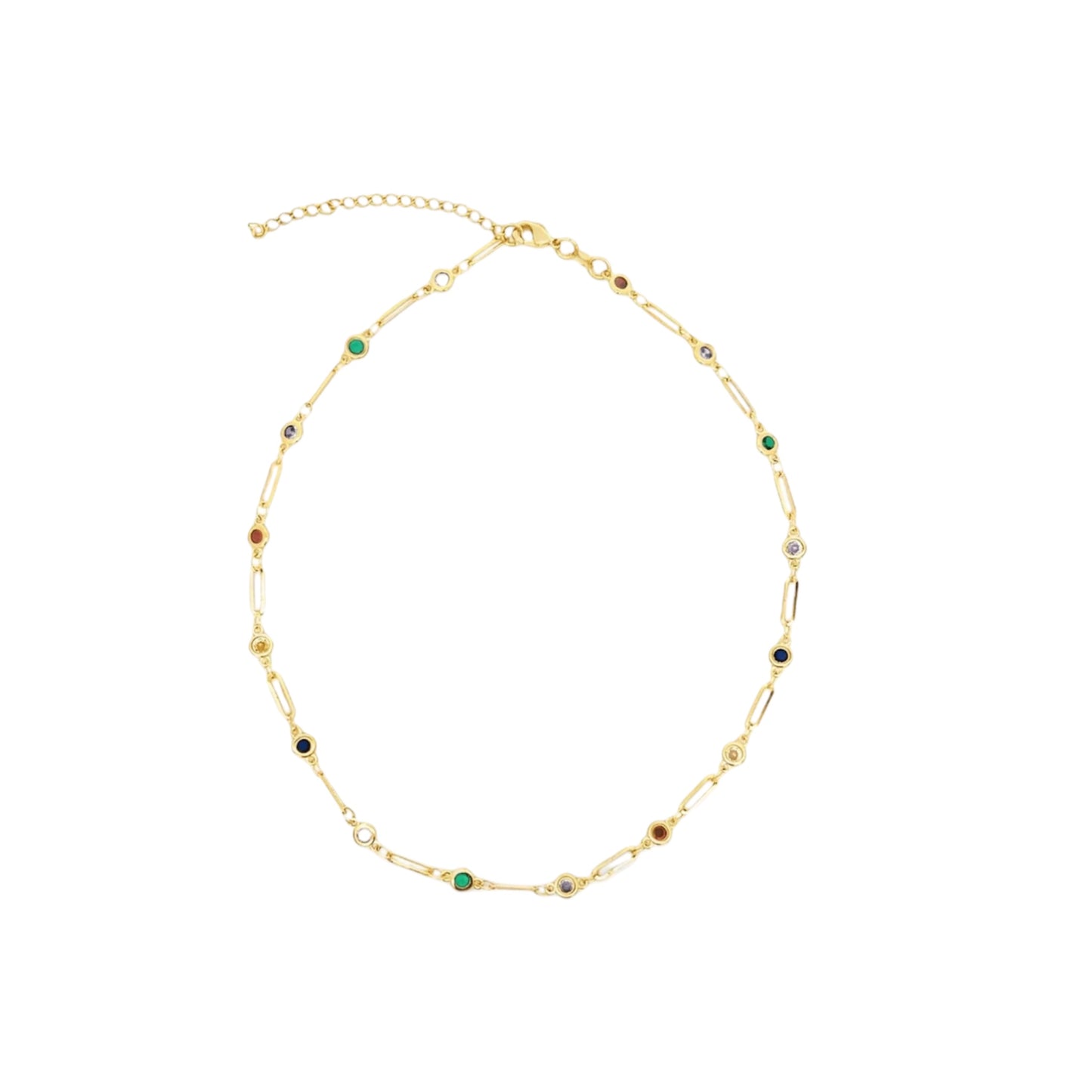 Multicolor CZ Round Charm Clip Link Necklace