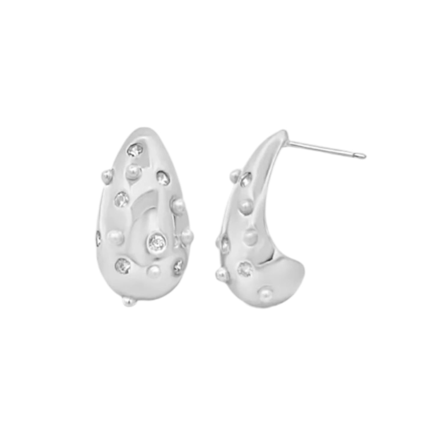Tear Drop Filled With CZ Stone and Synthetic Pearls Stud