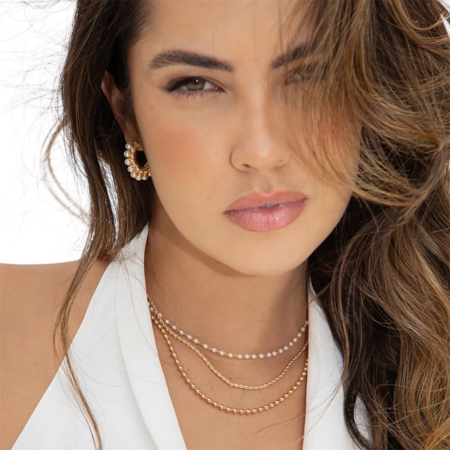 Triple Layered Beaded Rope Pearl Necklace