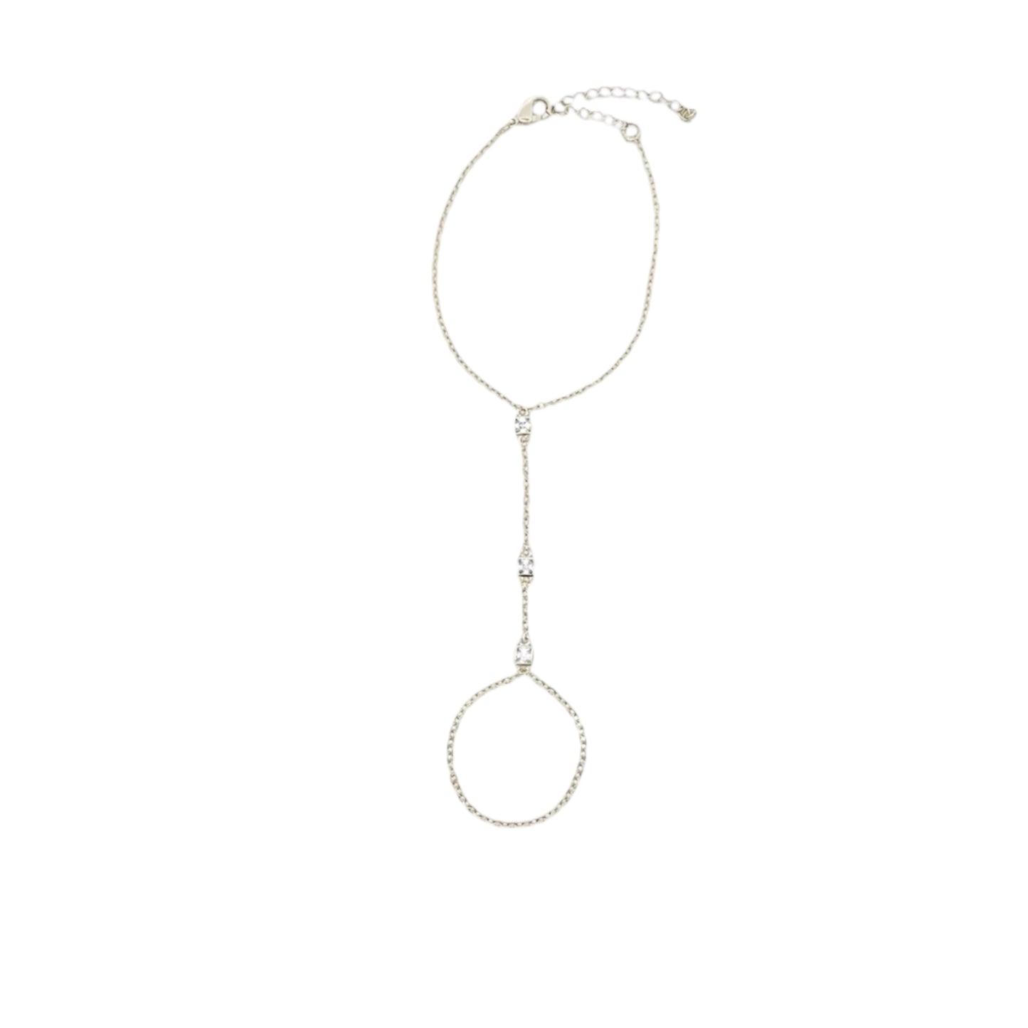 Square Cubic Zirconia Station Hand Chain Bracelet