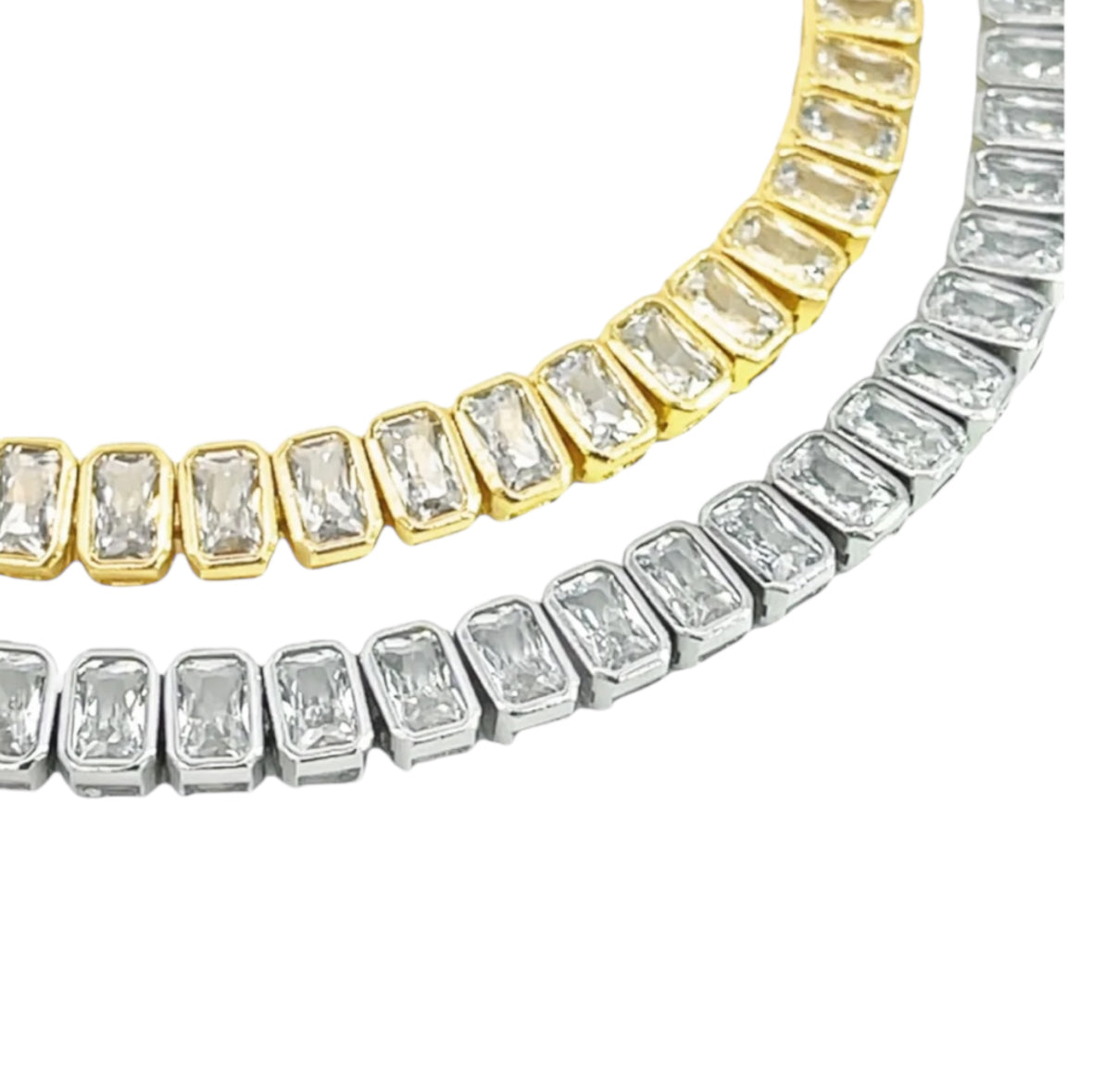 Wide Rectangle CZ Tennis Necklace