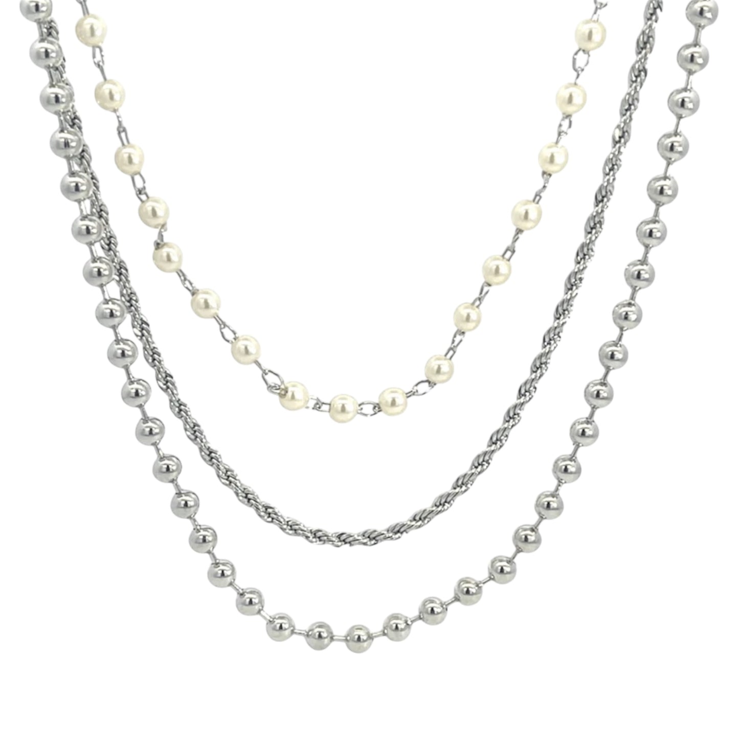 Triple Layered Beaded Rope Pearl Necklace