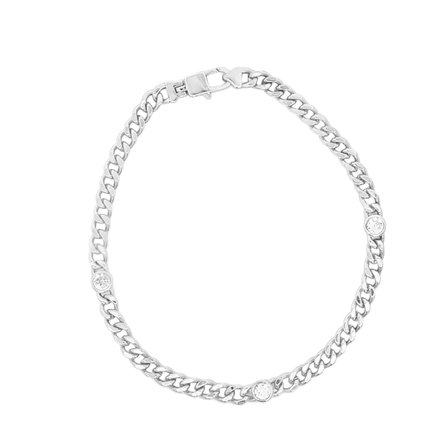 Thin Triple CZ Gemstone Cuban Link Bracelet