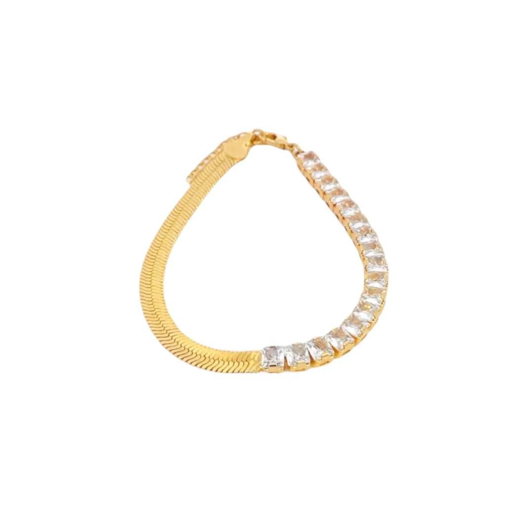 Gold Half CZ Stone Half Chain Bracelet