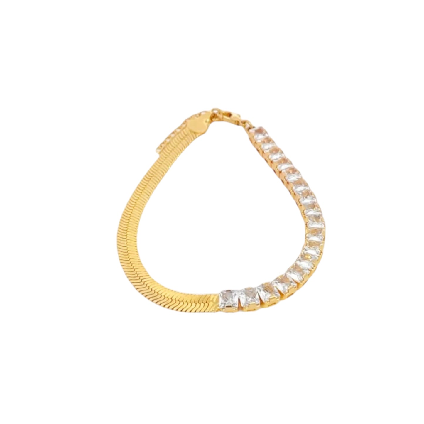 Gold Half CZ Stone Half Chain Bracelet