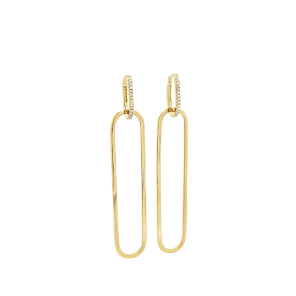 Paperclip Drop CZ Pave Huggie Earrings
