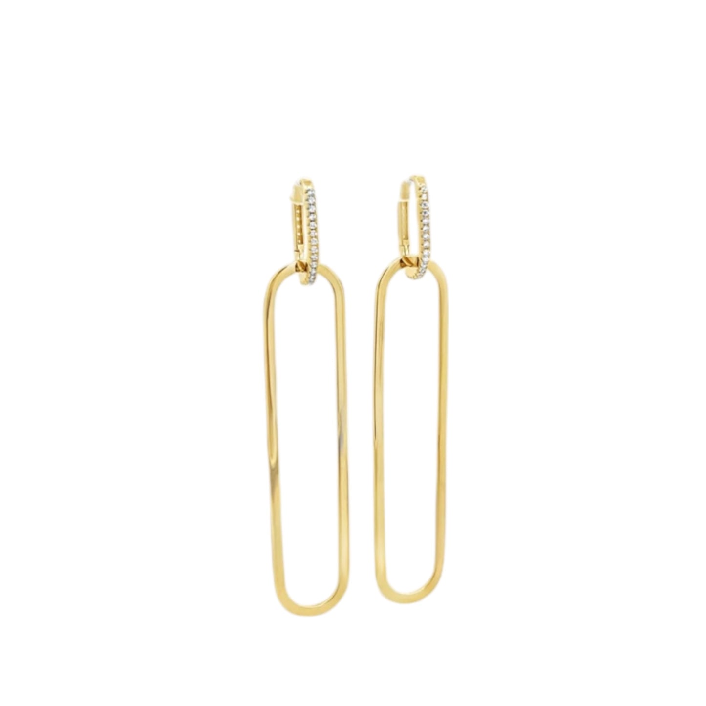 Paperclip Drop CZ Pave Huggie Earrings