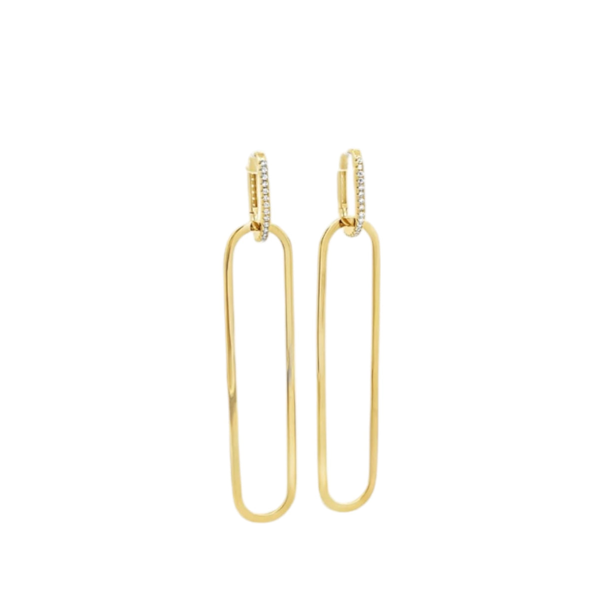 Paperclip Drop CZ Pave Huggie Earrings