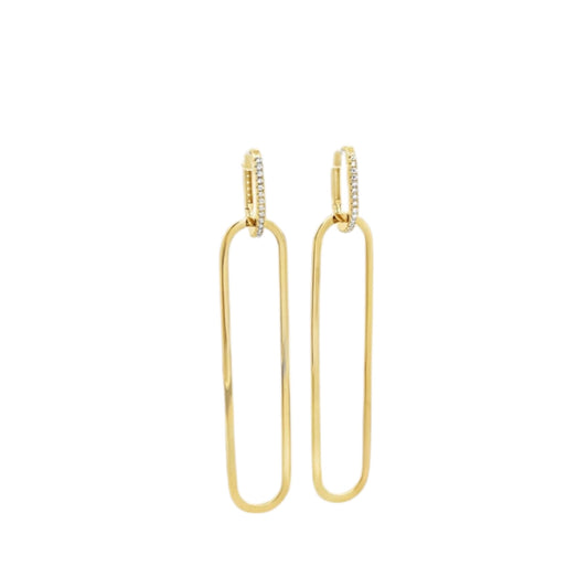 Paperclip Drop CZ Pave Huggie Earrings