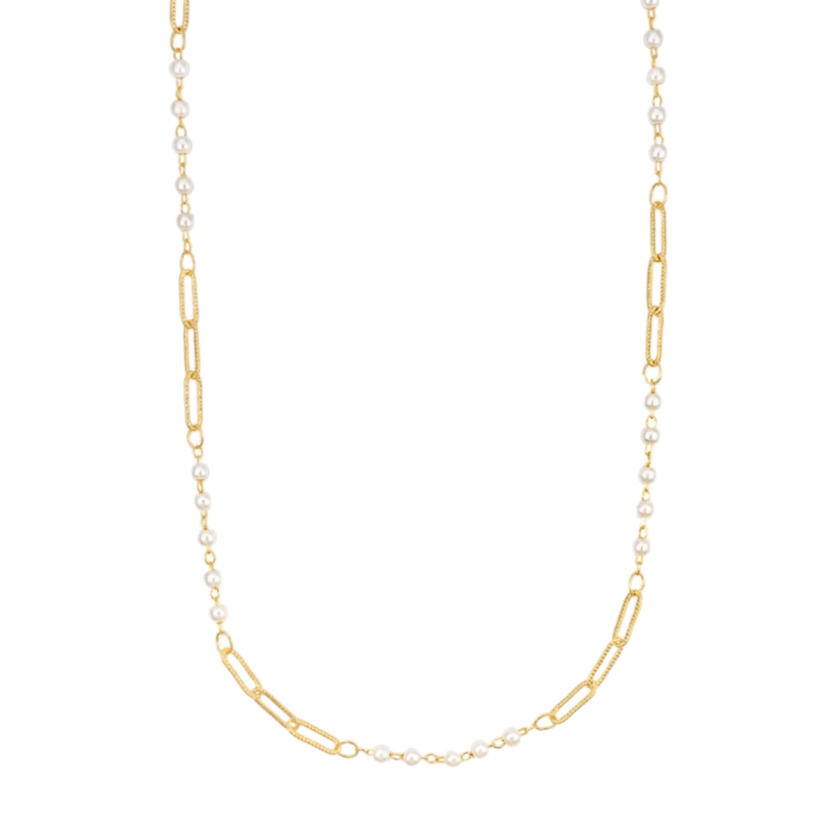 Textured Paperclip and Pearl
 Necklace