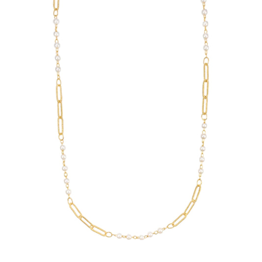 Textured Paperclip and Pearl
 Necklace