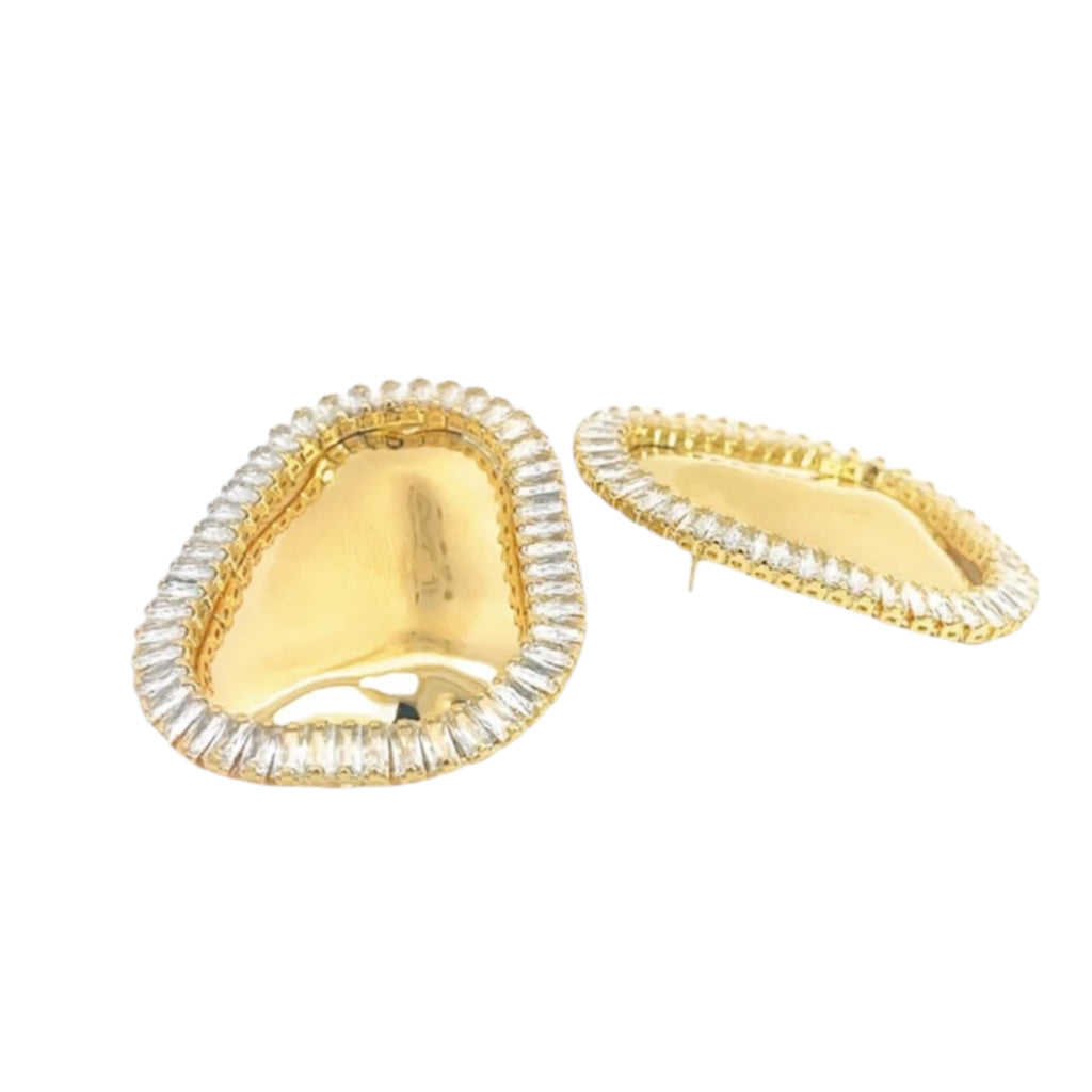 Wavy Oval Clear Baguette Earrings