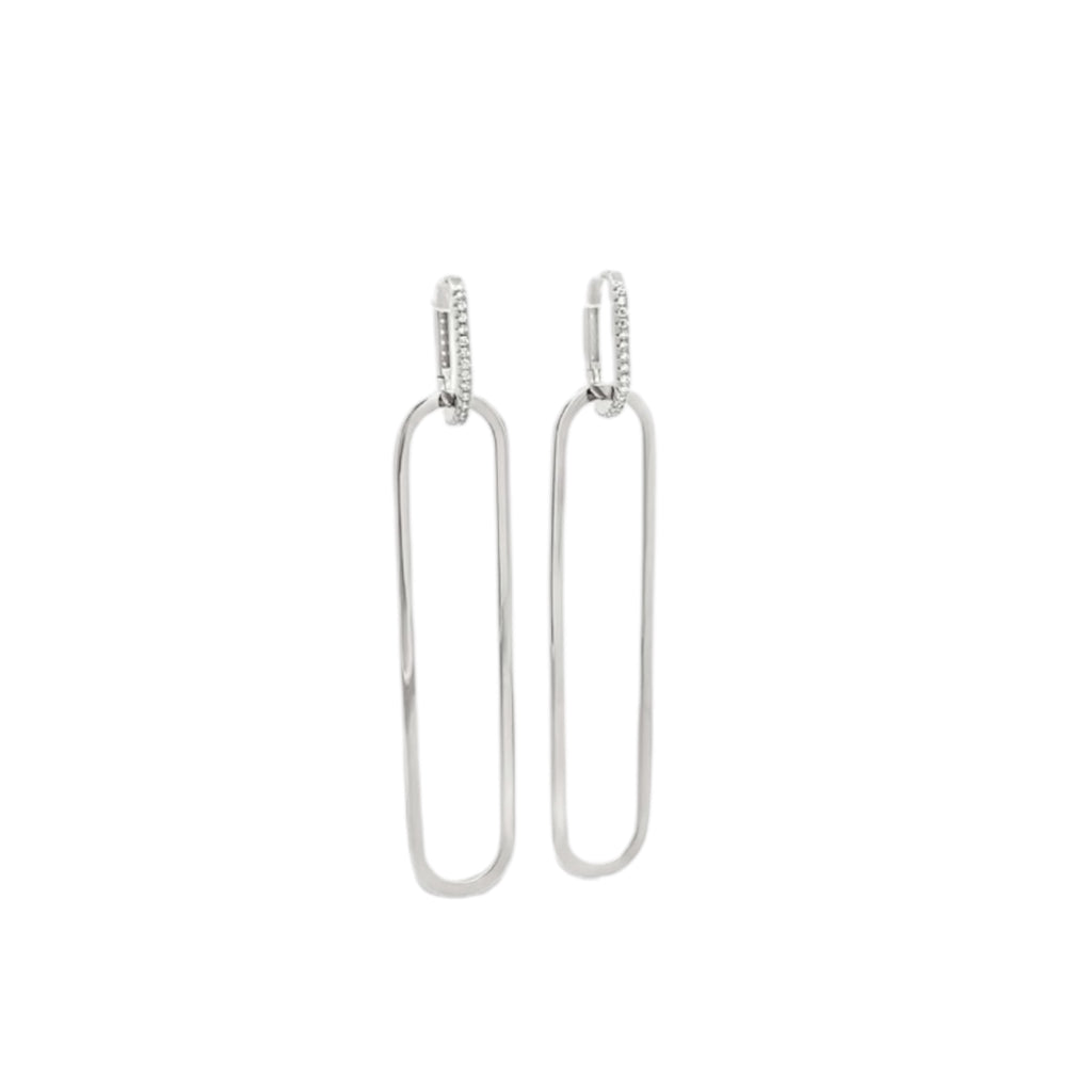 Paperclip Drop CZ Pave Huggie Earrings