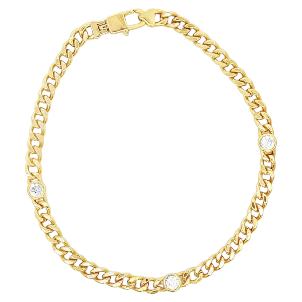 Thin Triple CZ Gemstone Cuban Link Necklace