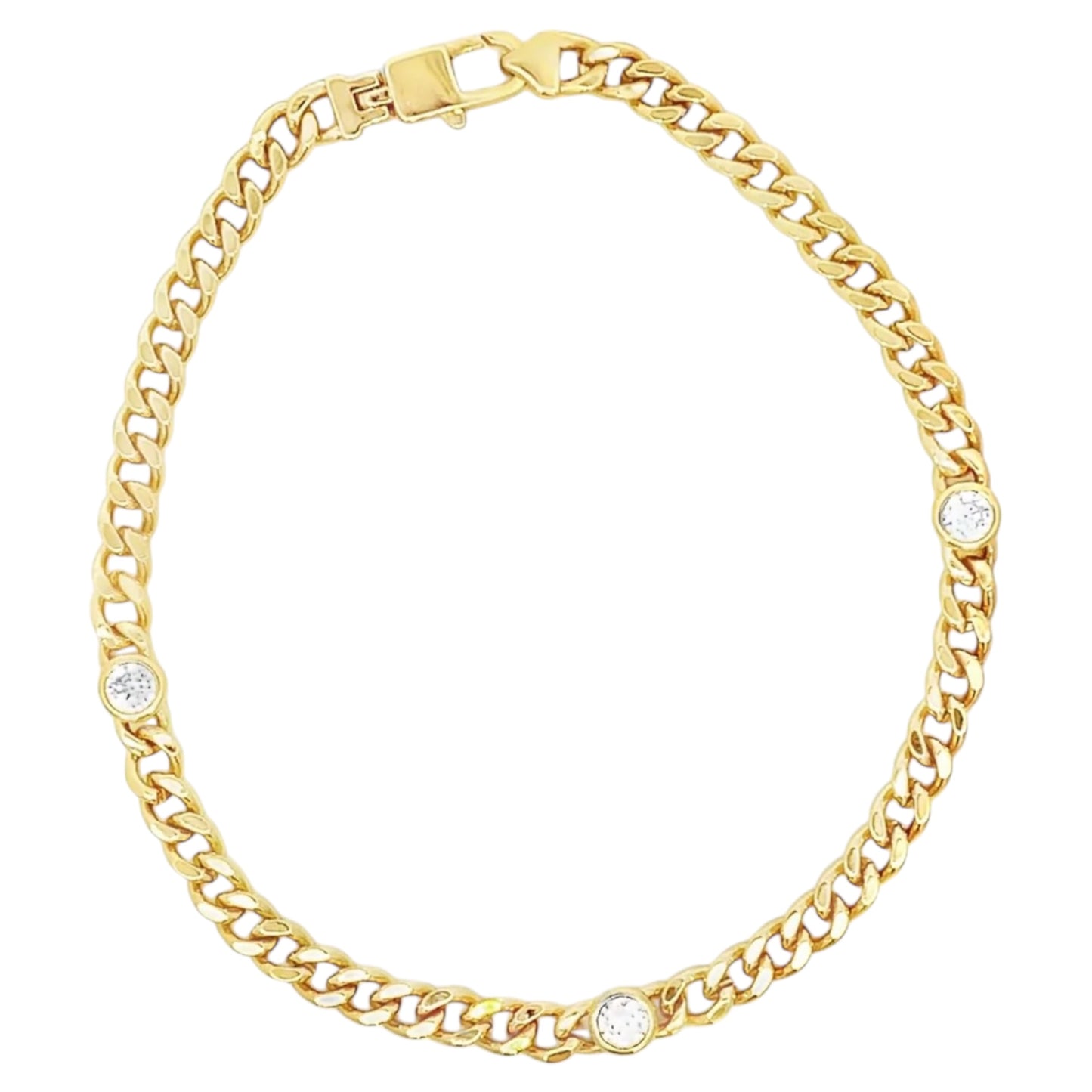 Thin Triple CZ Gemstone Cuban Link Necklace