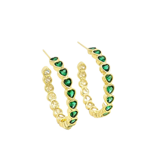 Part Colored CZ Heart Hoops