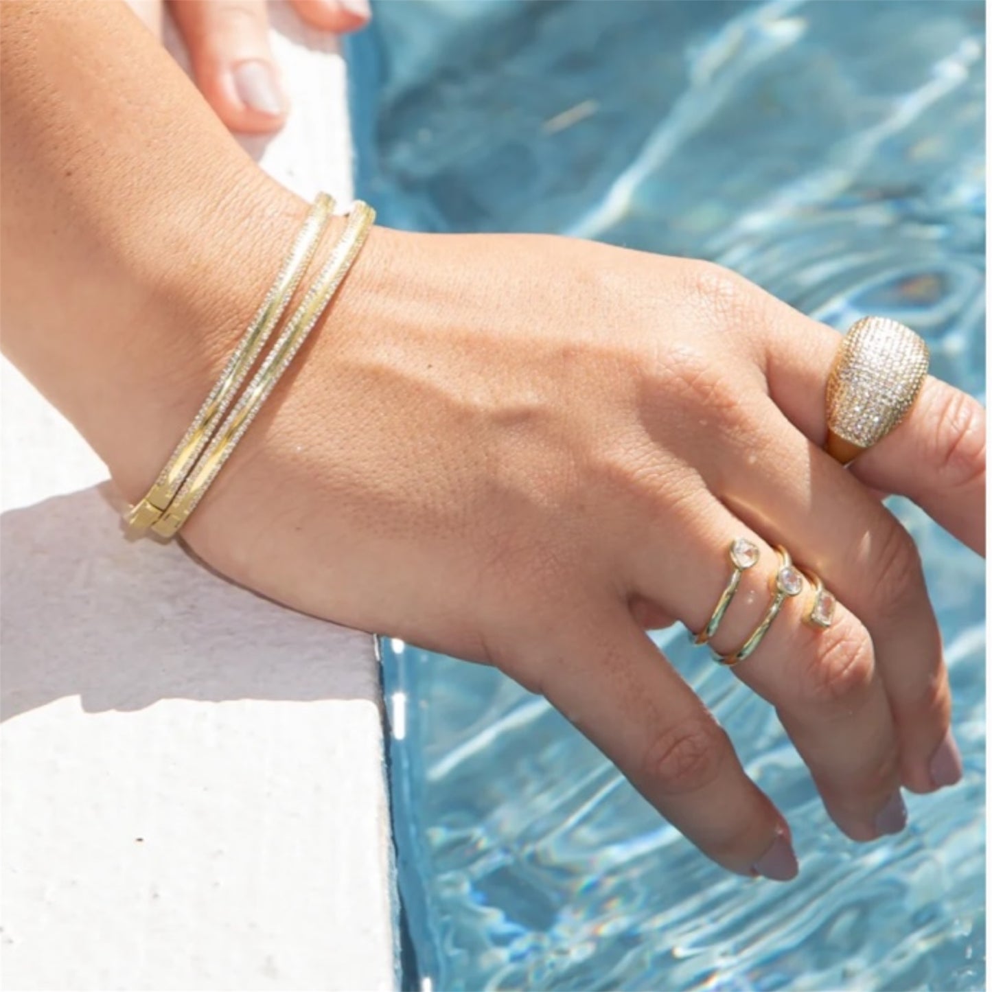 CZ Stones Minimalist Paved Slim Bangle Bracelet