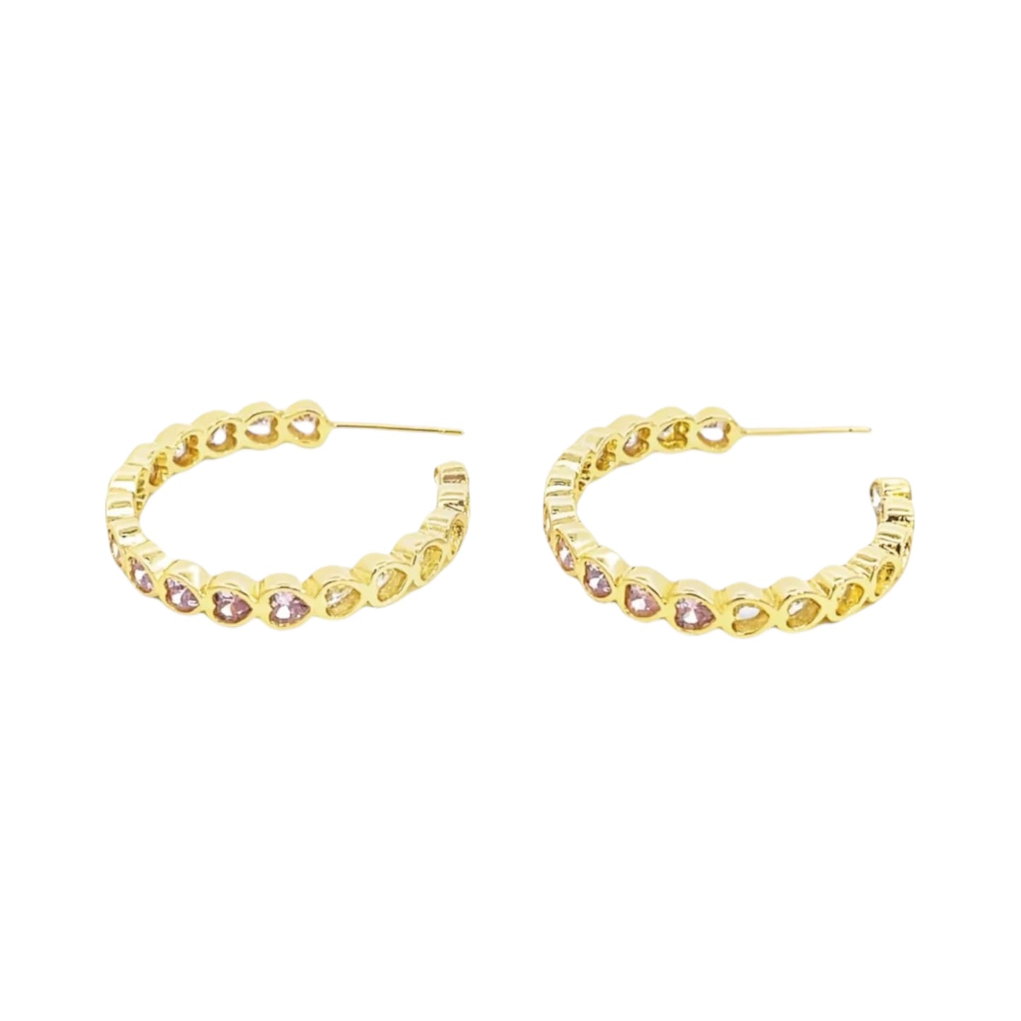 Part Colored CZ Heart Hoops