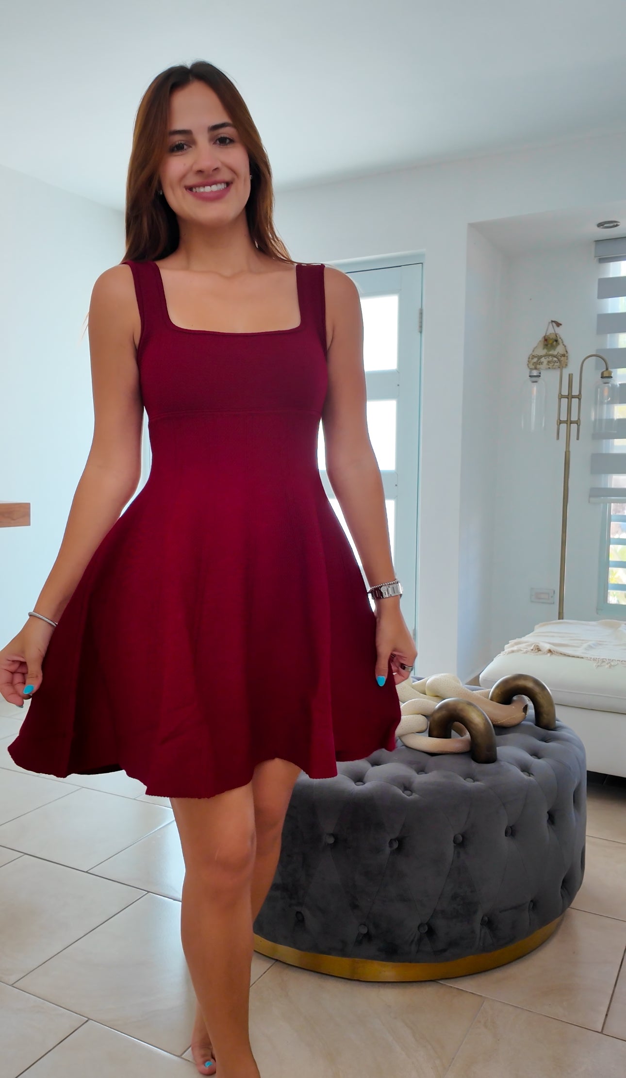 Wine Stretch Short Dress