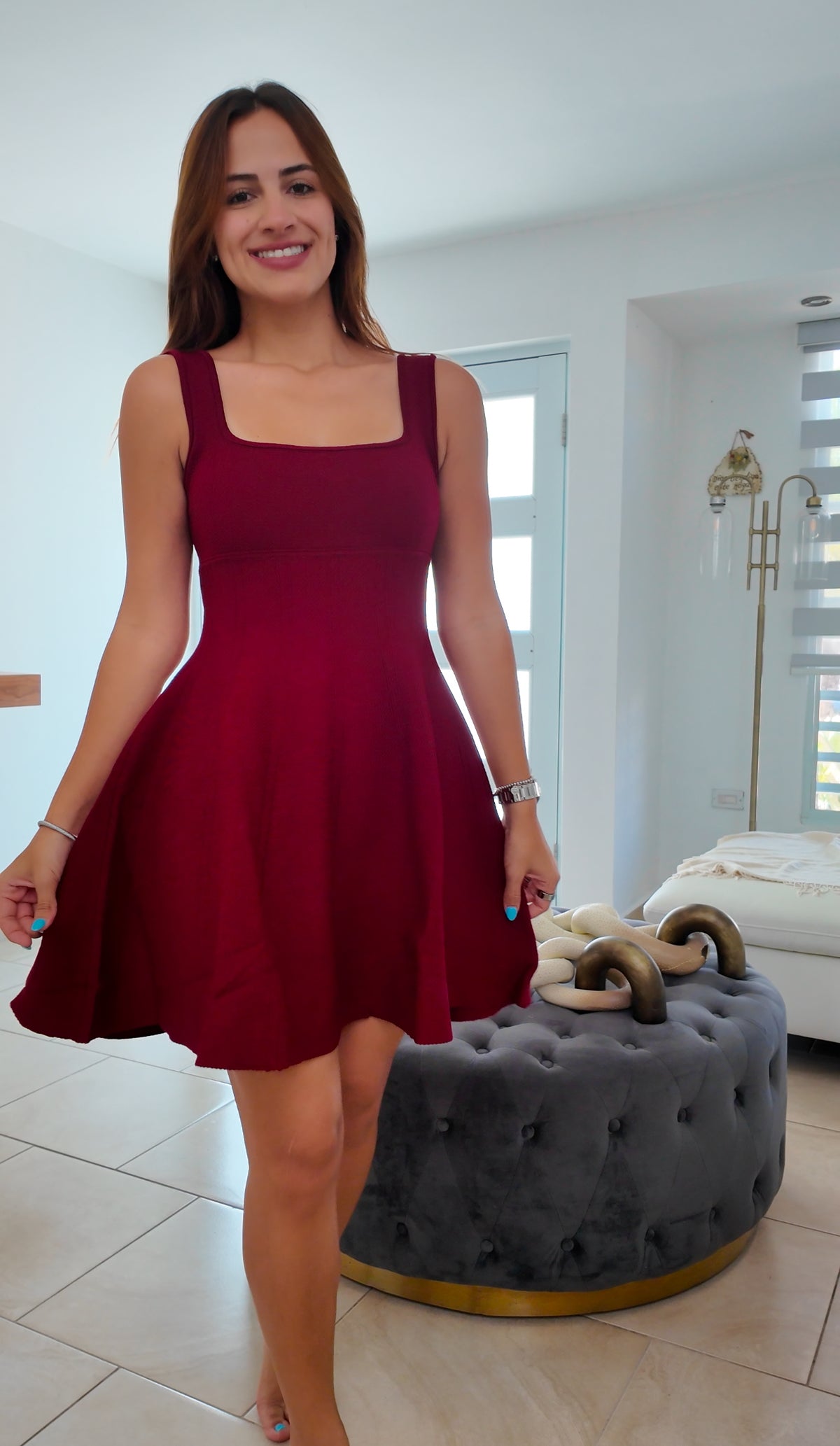 Wine Stretch Short Dress