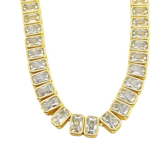 Wide Rectangle CZ Tennis Necklace