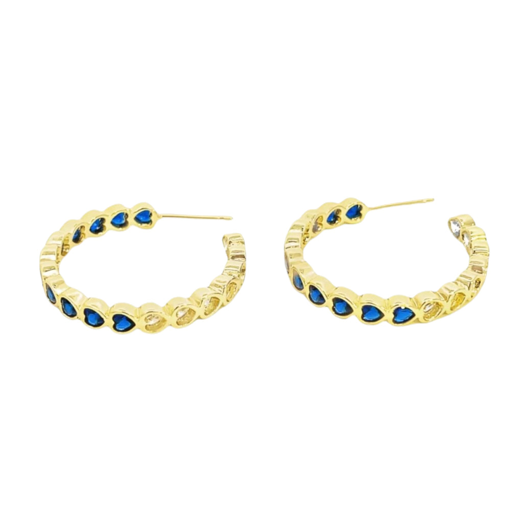 Part Colored CZ Heart Hoops