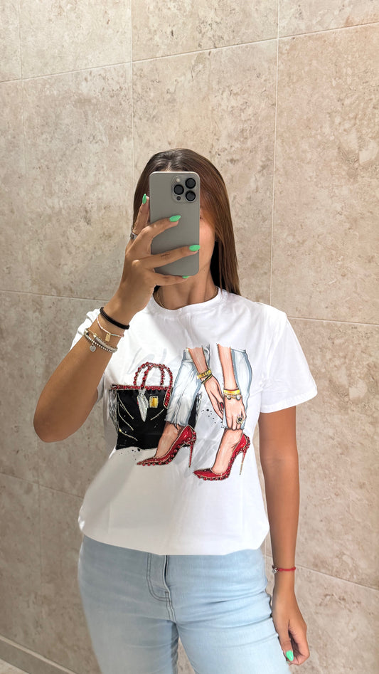 Glam Steps White T- Shirt