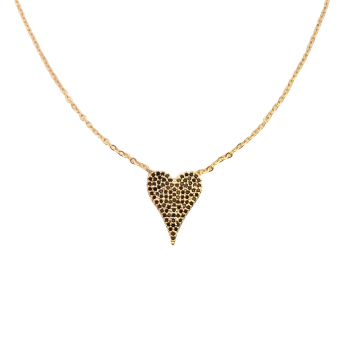 Pave Heart Pendant Rolo Chain Necklace