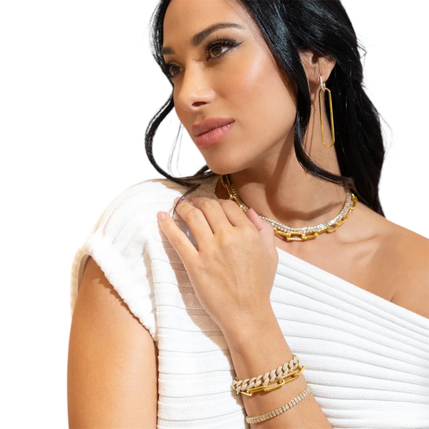 Paperclip Drop CZ Pave Huggie Earrings