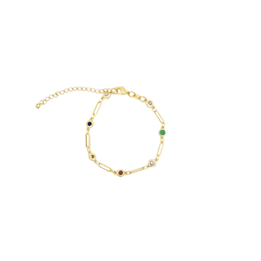 Multicolor CZ Round Charm Clip Link Bracelet