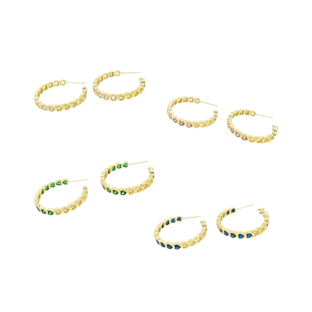 Part Colored CZ Heart Hoops