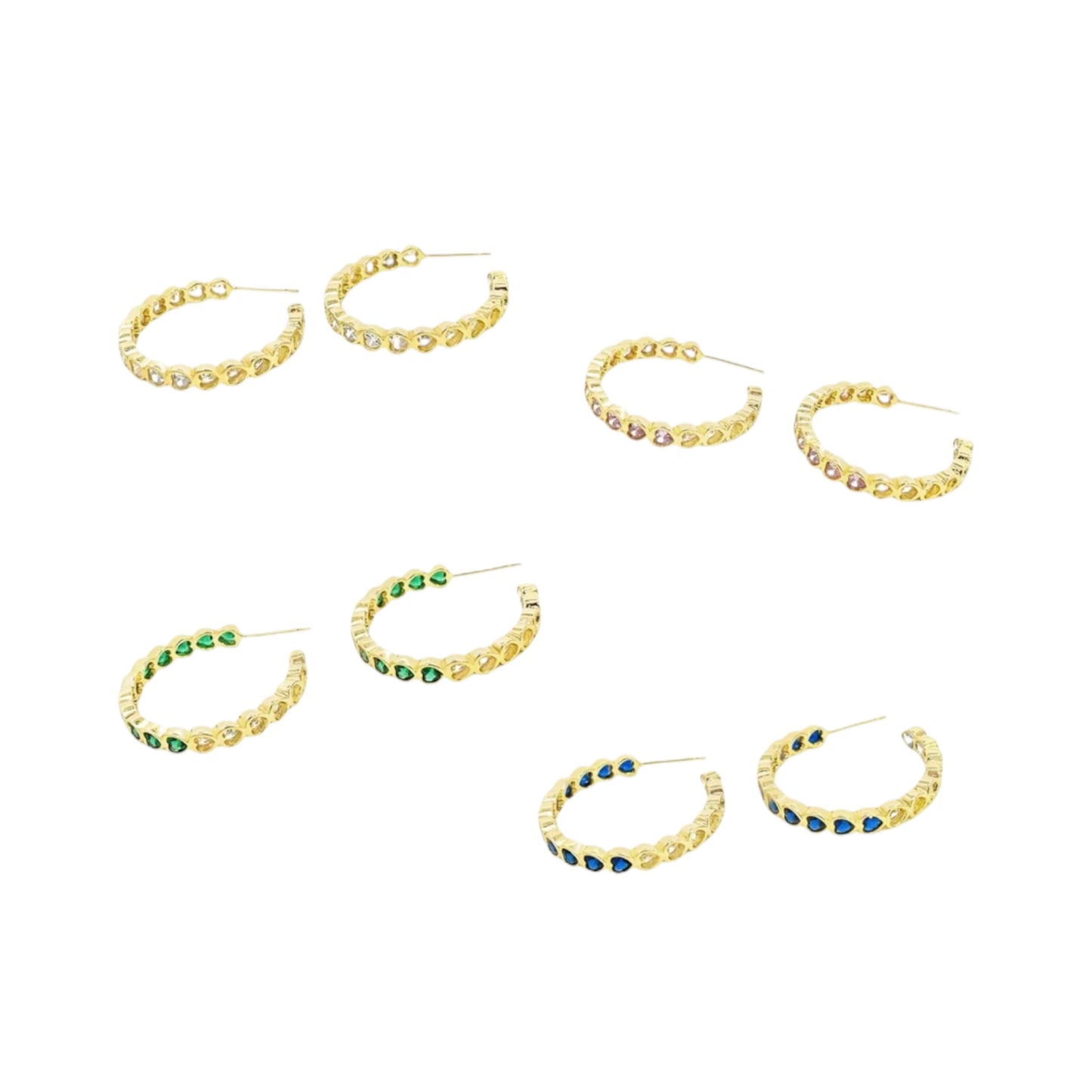 Part Colored CZ Heart Hoops
