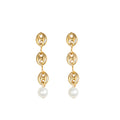 Gold Puffed Mariner Link Earrings With Freshwater Pearl Dangle Drop