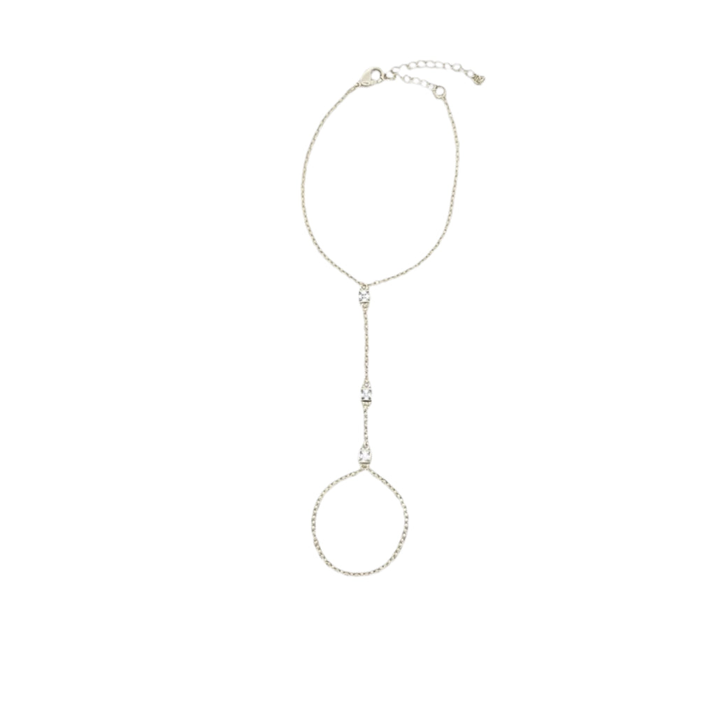 Square Cubic Zirconia Station Hand Chain Bracelet