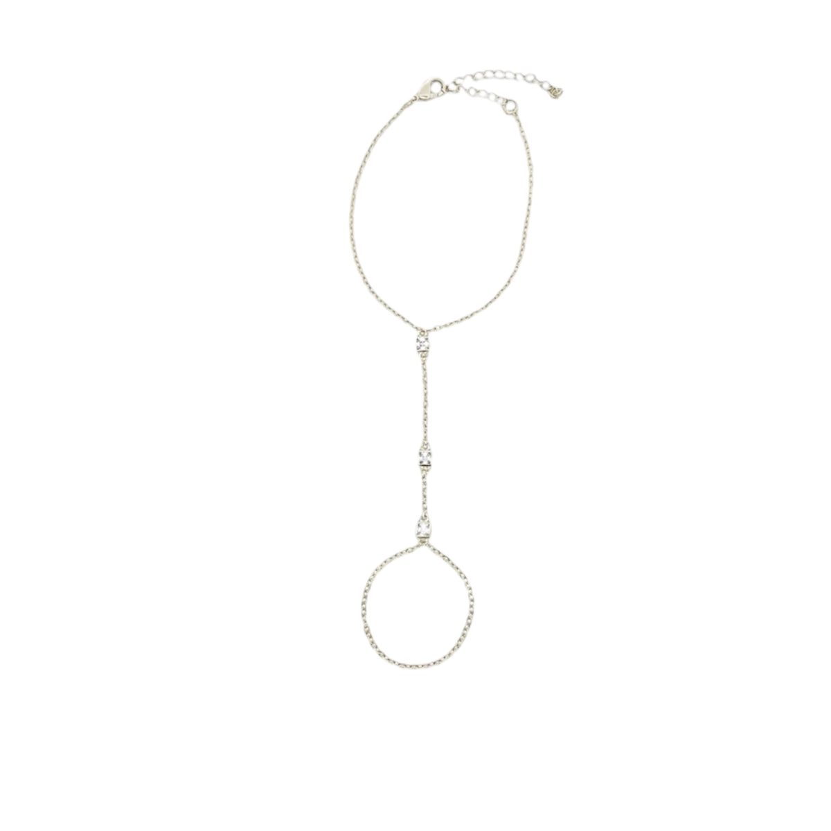 Square Cubic Zirconia Station Hand Chain Bracelet