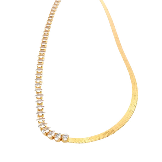 Gold Half CZ Stone Half Chain Necklace