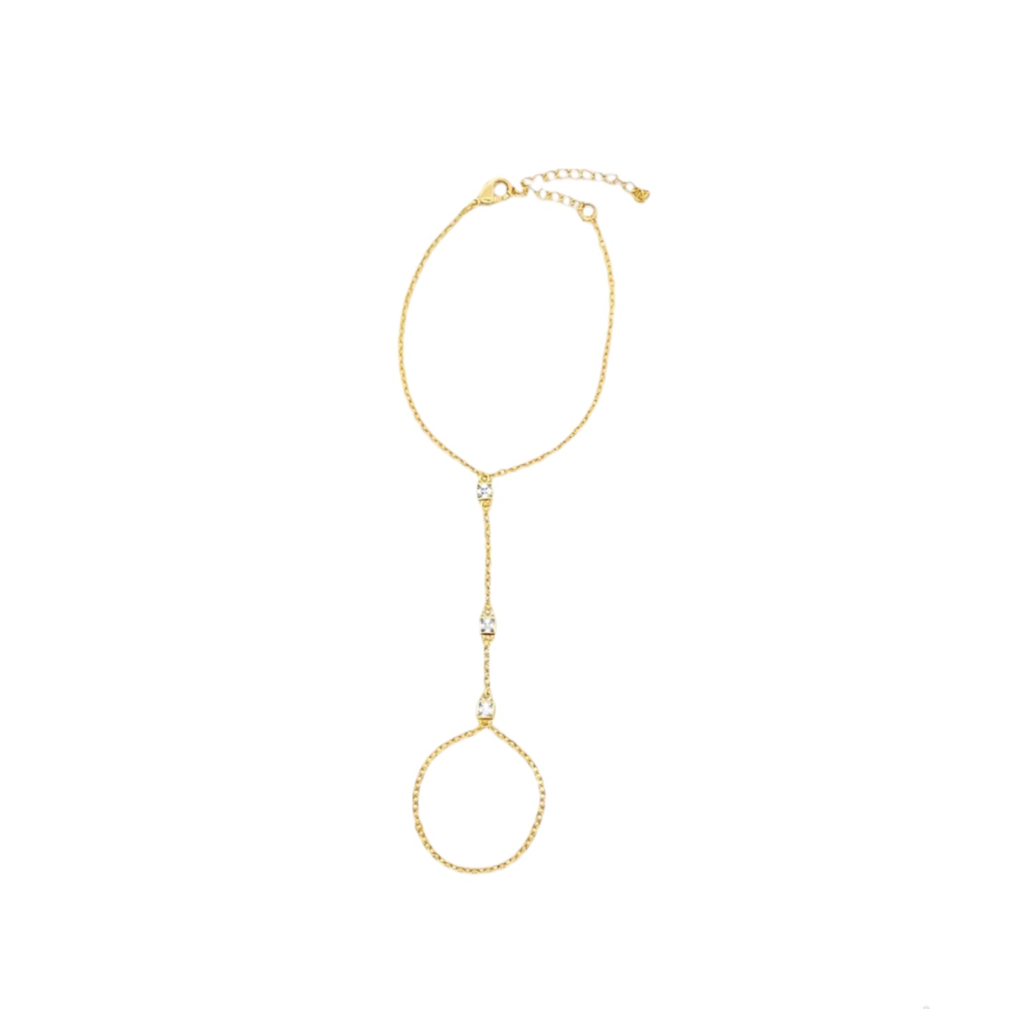 Square Cubic Zirconia Station Hand Chain Bracelet