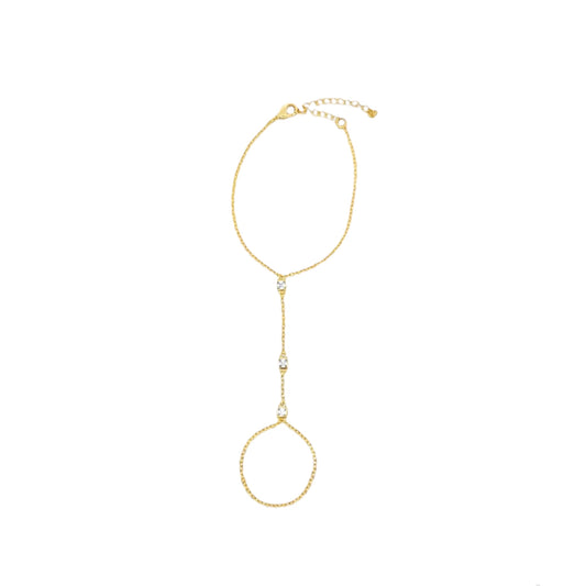 Square Cubic Zirconia Station Hand Chain Bracelet