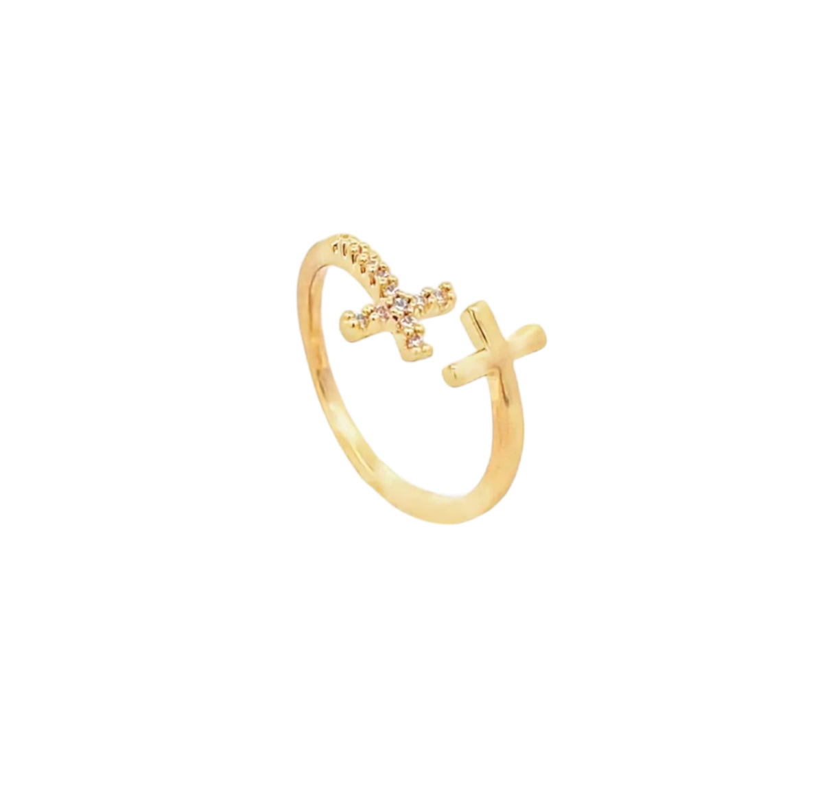 Double Cross Part CZ Paved Open Ring