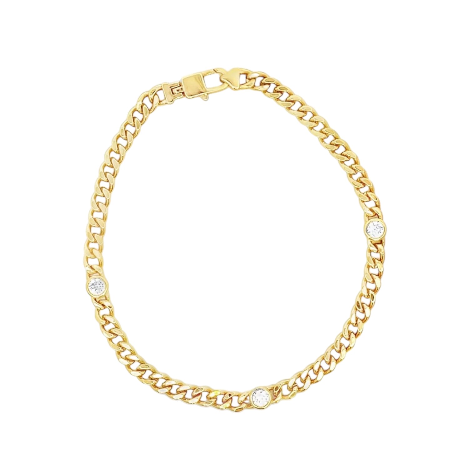Thin Triple CZ Gemstone Cuban Link Bracelet