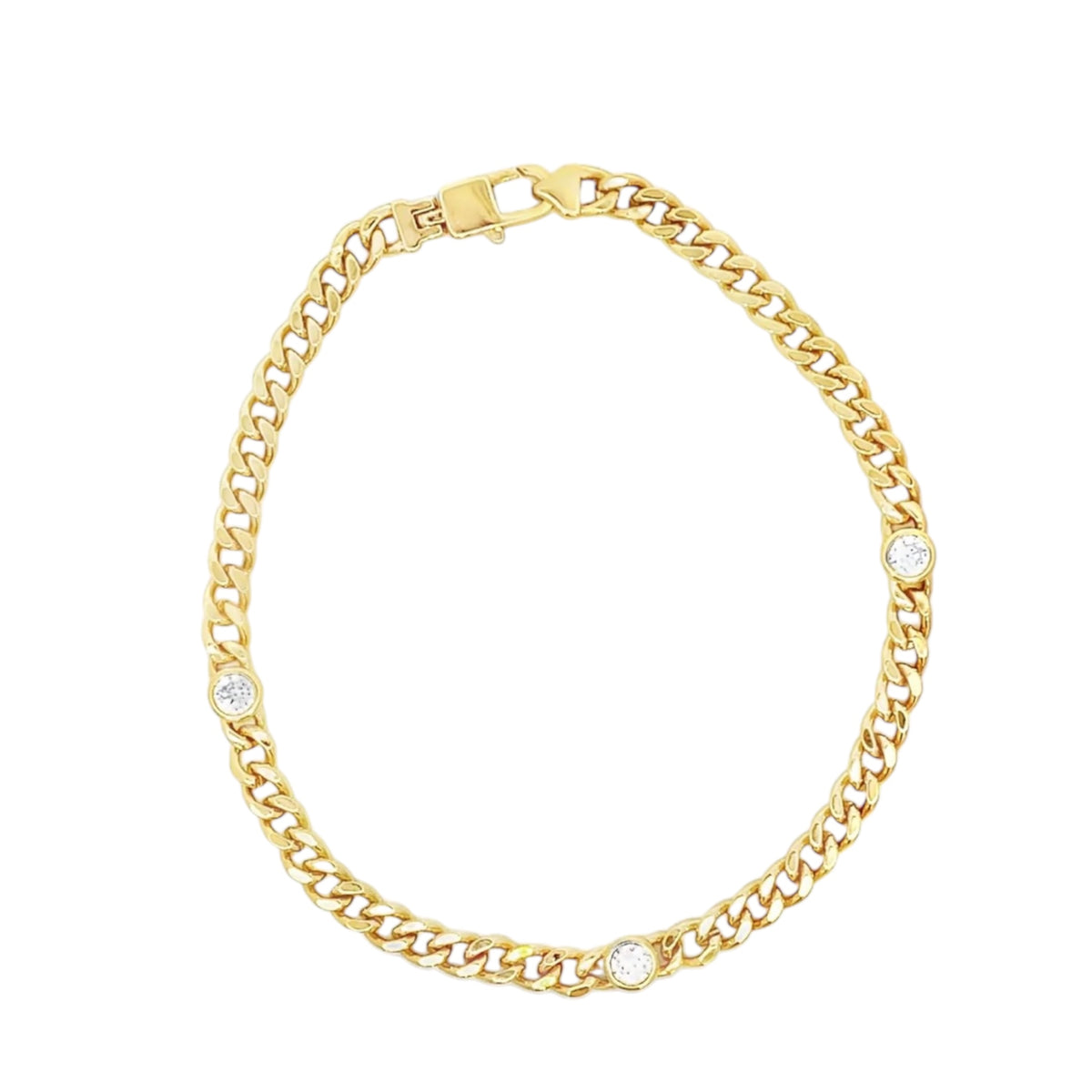 Thin Triple CZ Gemstone Cuban Link Bracelet