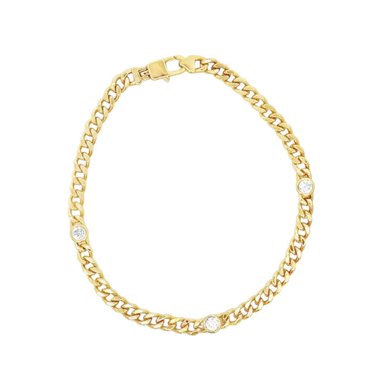 Thin Triple CZ Gemstone Cuban Link Bracelet