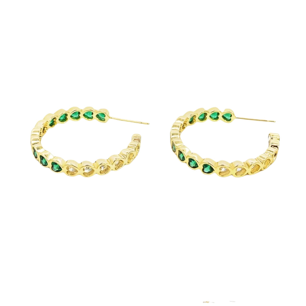 Part Colored CZ Heart Hoops