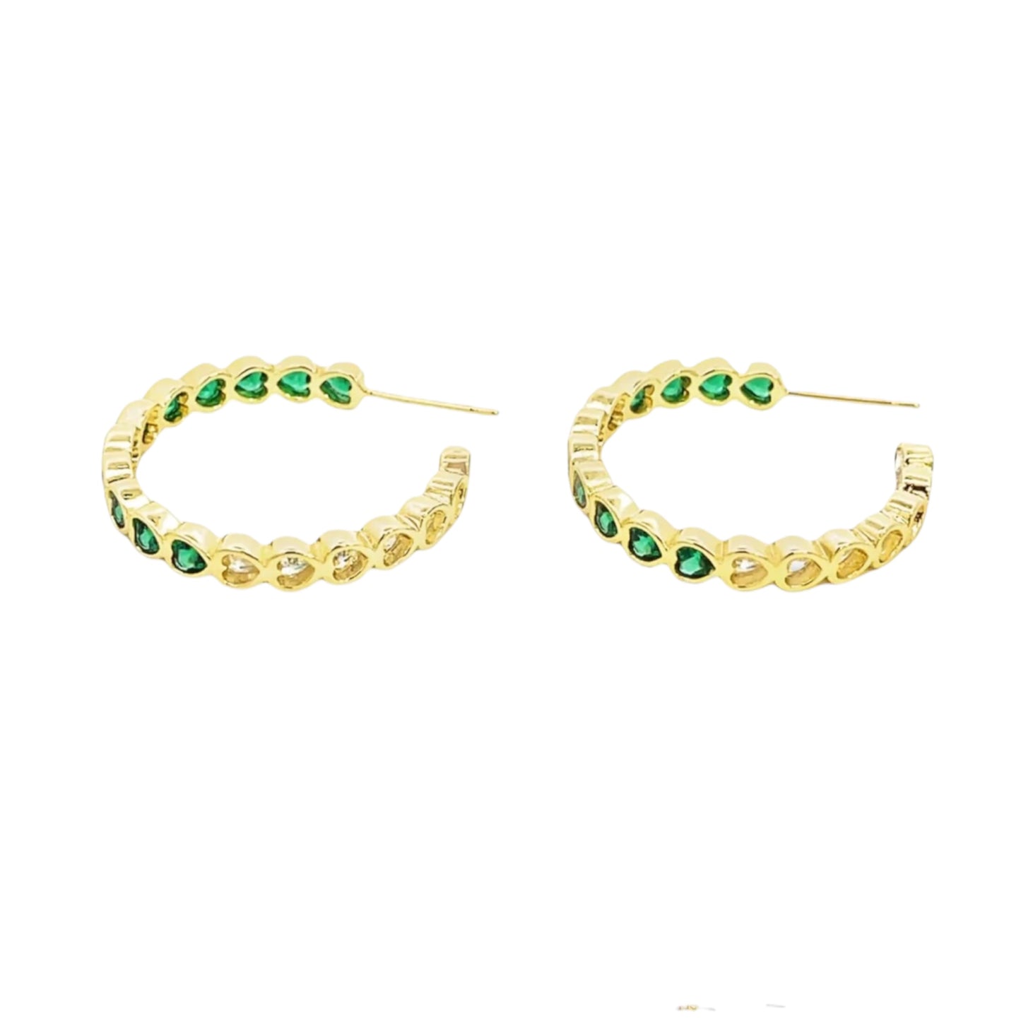 Part Colored CZ Heart Hoops