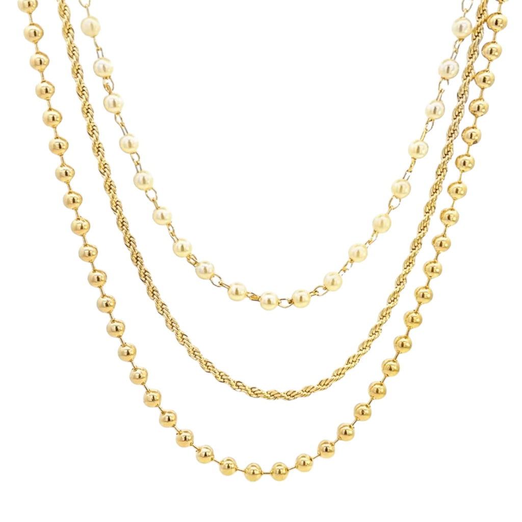 Triple Layered Beaded Rope Pearl Necklace