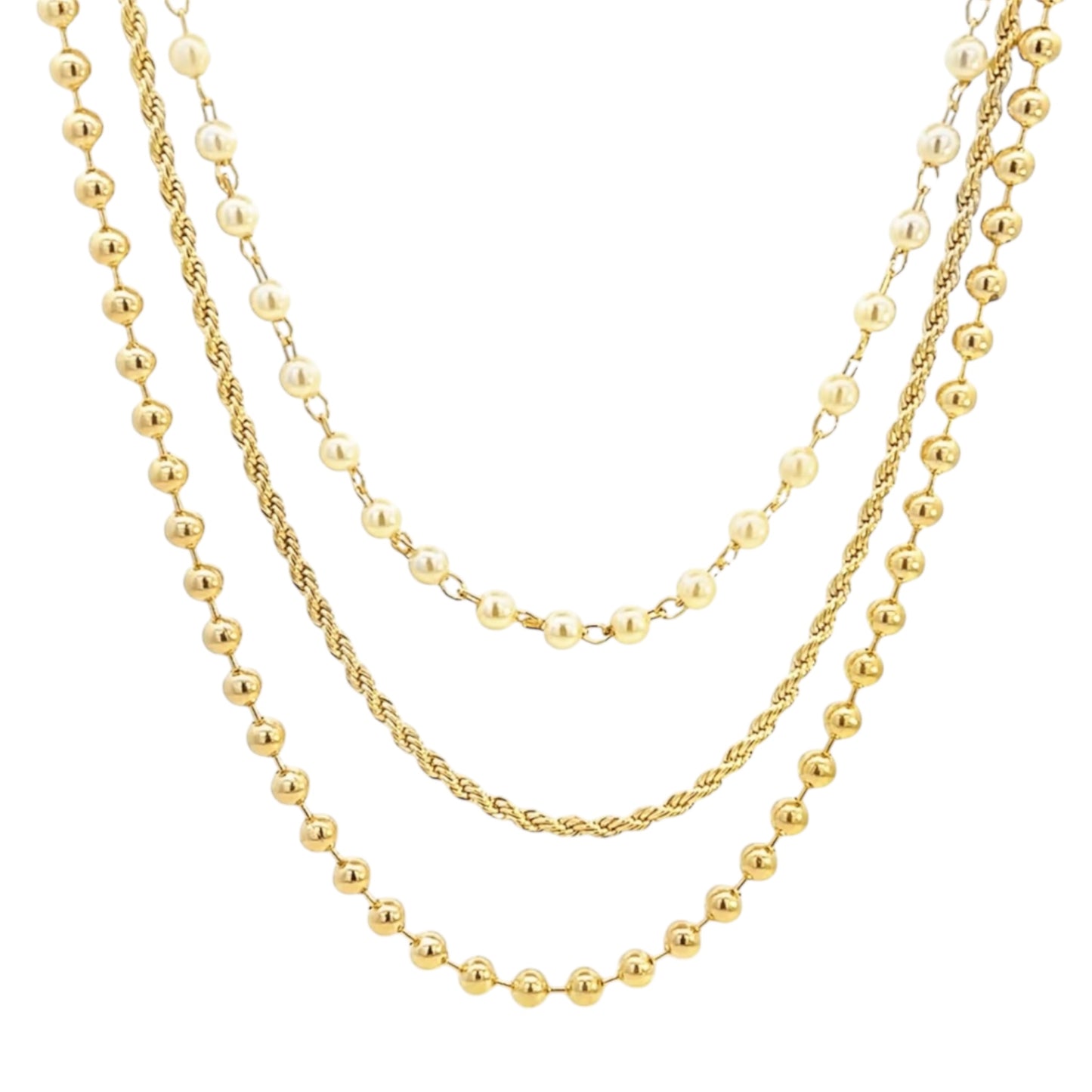 Triple Layered Beaded Rope Pearl Necklace