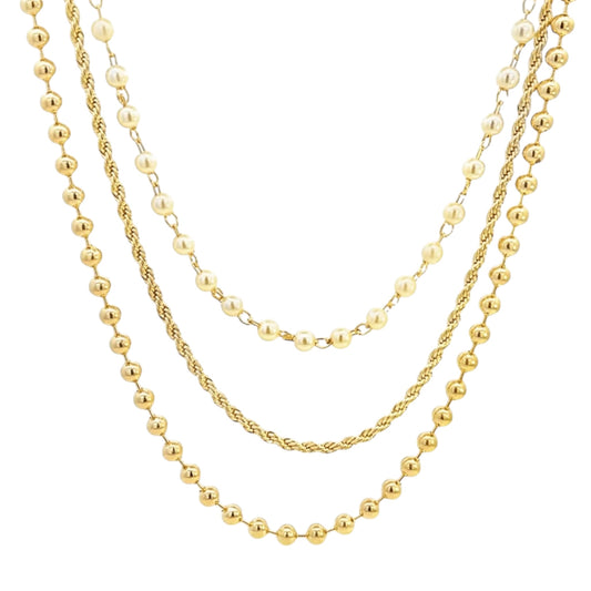 Triple Layered Beaded Rope Pearl Necklace